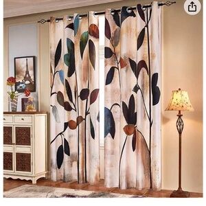 Elegant Leaf Pattern Curtains - Black, Brown, Cream